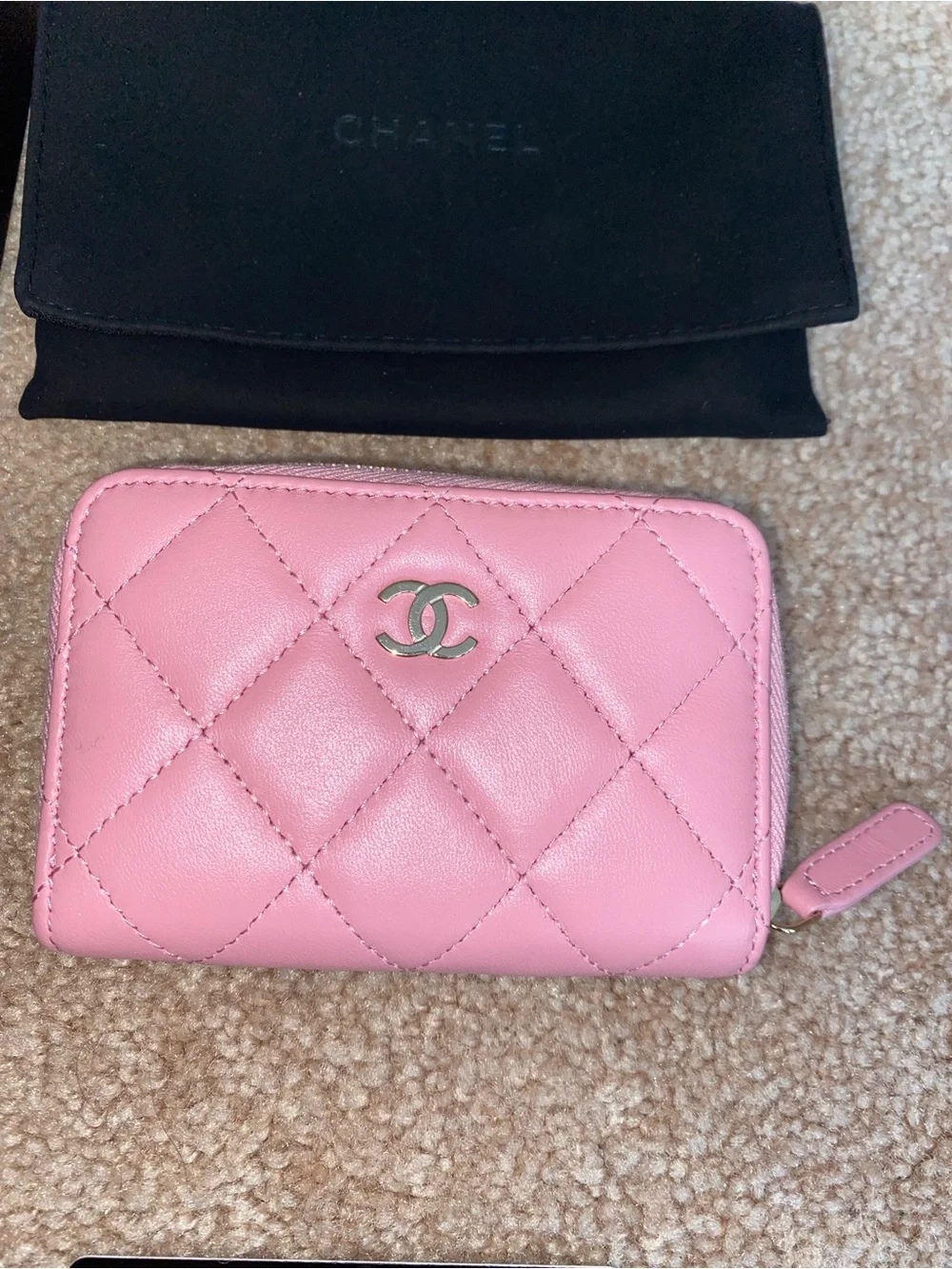 CHANEL | Lambskin Quilted Zip Around Coin Purse Light Pink